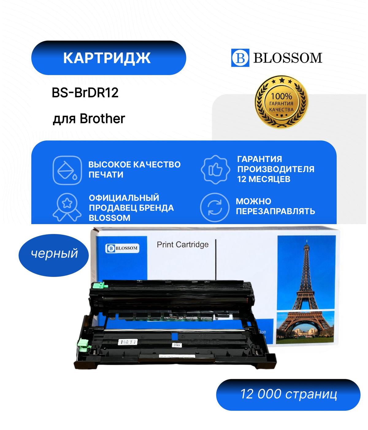Драм-картридж Brother DR-12 для HLL2371DN/DCPL2551DN/MFCL2751DW, Bk, 12K, Blossom